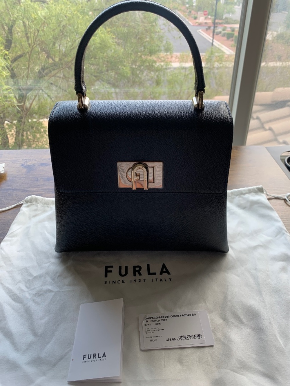 Black Small Furla Leather Satchel/ Top handle NWT